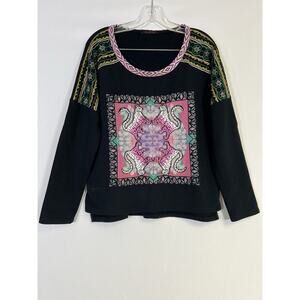 VTG Custo Barcelona Women’s‎ Long Sleeve Top M Black Embroidered Cats